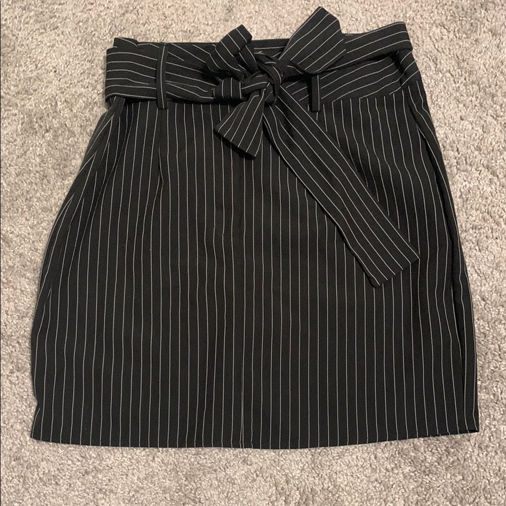 Haute Monde Black and White Mini Pencil Skirt with Tie Front
